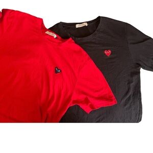 PLAY Comme des Garcons Red and Black Tees with Heart Patch Bundle